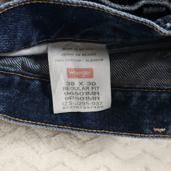 Wrangler Regular Fit Straight Leg Mens 38x30 Denim Bluejeans Dark Wash 100% Cott - Picture 9 of 11